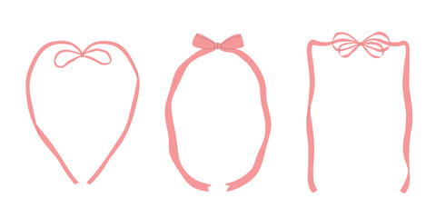 Set of ribbon frames with bows. Design elements for greeting card, invitation, poster, banner, gift certificate.