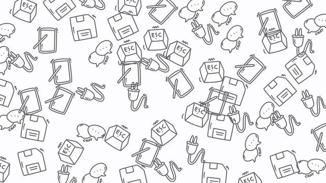 Handdrawn digital technology icons and characters. Perfect for techrelated designs, presentations, and educational materials. Versatile and charming.
