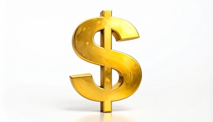 Obraz premium Golden 3D dollar sign centered on white background symbolizing wealth and financial value.