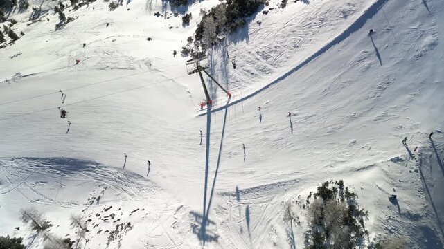 Top down aerial footage of a ski slope in Nassfeld, Austria