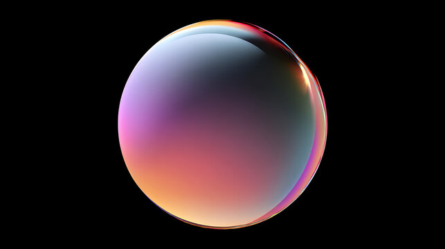 Iridescent Soap Bubble with Gradient Colors Against Black Background, Symbolizing Purity and Ephemerality for Abstract Design Concepts