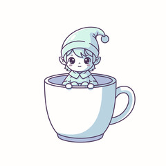 Cute Elf Sitting in a Coffee Cup