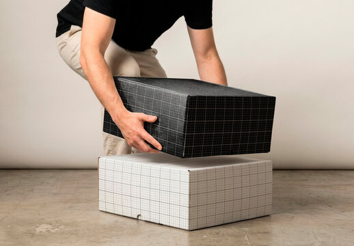 Man Lifting Boxes Mockup