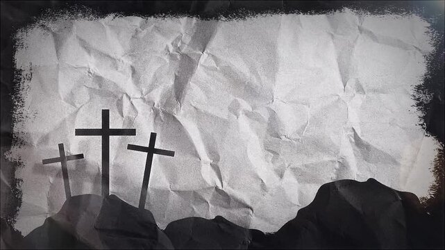 Crumpled Paper with Christian Crosses Background Texture