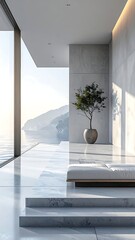 Minimalist Interior with Ocean View and Natural Light.