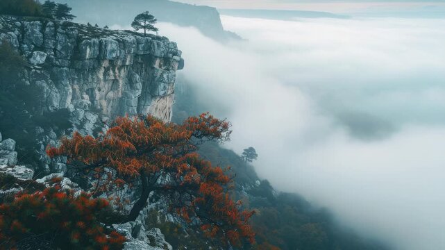 Video A single tree standing at the edge of a cliff, surrounded by nothing but open sky and water