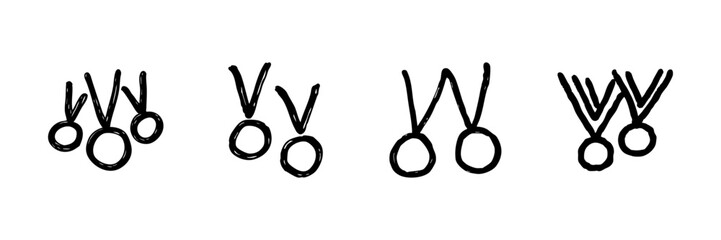 Obraz premium Medals Line Icon Set In Doodle Style. Achievement, Recognition, And Award Symbols Outline Sketch Collection. Hand Drawn Isolated Vector Illustration