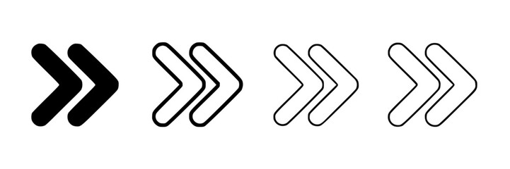 Fototapeta premium Set of four black and white arrow icons depicting forward movement and progression in vector style