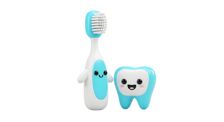 Fototapeta premium Cute cartoon toothbrush and happy tooth characters on transparent background