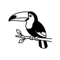 Obraz premium A minimalist black and white outline illustration of a toucan on a branch, suitable for sleek, modern designs.