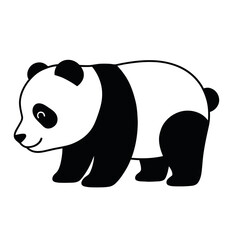 A friendly panda standing, with a cute smile on its face, walking around in the forest.