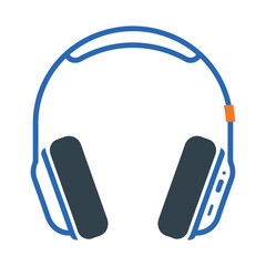 Obraz premium Stylized blue and charcoal headphone icon on white background, modern tech illustration with orange accent detail, clean minimalist vector style.