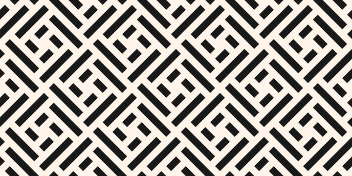 Vector abstract geometric seamless pattern. Stylish ornament with lines, concentric shapes, repeat tiles. Simple black and white geo texture. Modern geometrical background. Repeated all-over design