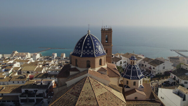 Aerial View of Church of Our Lady of Consolation in Altea, Spain