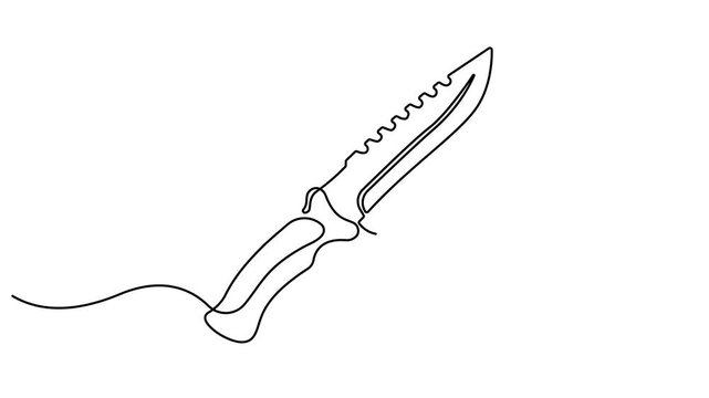 Animation of a single line drawing of a knife. Continuous contour movement of a knife. Animated self drawing of Kitchen knife one line continuous drawing. 4K video