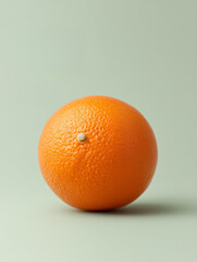 A single, perfectly textured orange fruit centered on a soft sage green background, minimalist food photography.