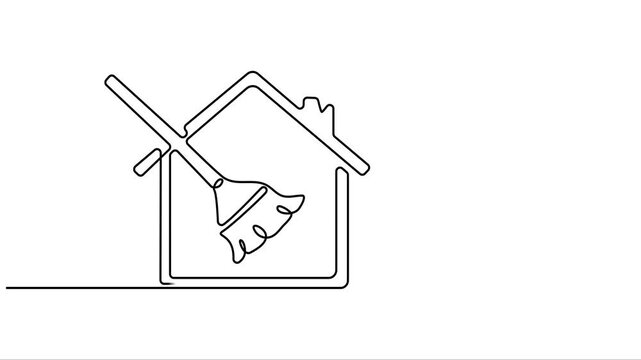 Animated self drawing of  Continuous one line drawing of mop and bucket. Cleaning concept. Simple vector illustration, Single line draw design vector graphic illustration. Cleaning tools one line