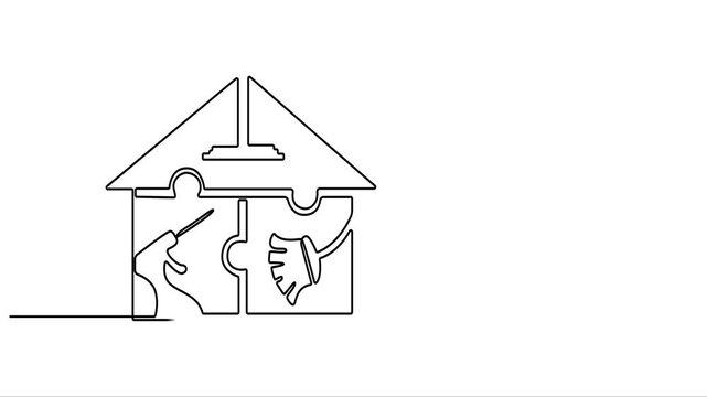 Animated self drawing of  Continuous one line drawing of mop and bucket. Cleaning concept. Simple vector illustration, Single line draw design vector graphic illustration. Cleaning tools one line