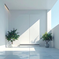 Minimalist Interior with Plants and Sunlight - Serene and Modern Design.