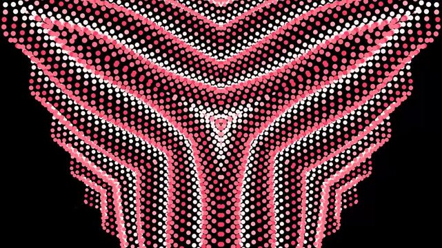 modern abstract pink and white chevron pattern design with geometric shapes and dots on black background vector illustration