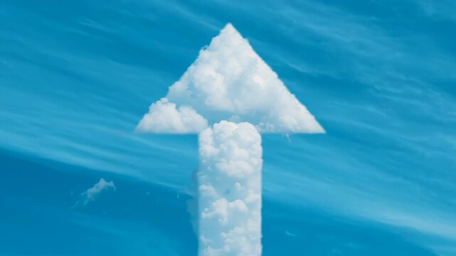 Cloud shape and Imagination daydream, arrow cloud above a city skyline.