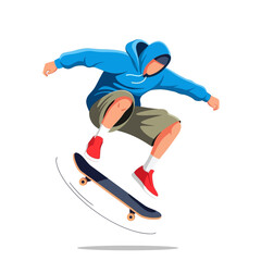 Obraz premium Skateboarder performing trick in mid-air, dynamic action illustration