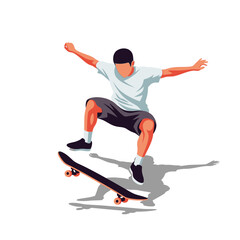 Fototapeta premium Skateboarder performing trick jump, dynamic action, vector illustration