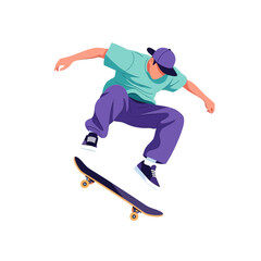 Obraz premium Skater performing a jump trick with skateboard, dynamic action, vector illustration