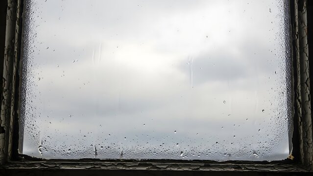 Rainy day view from window frame.