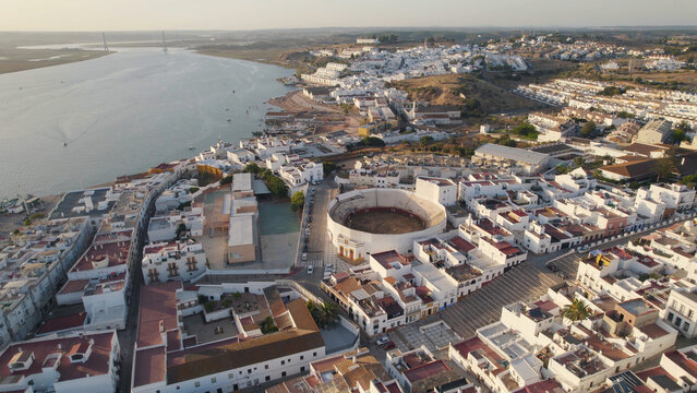 Aerial View of Ayamonte Cityscape With White Houses Along Guadiana River, Huelva, Spain