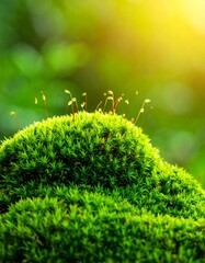 Lush Moss Growth Under Sunlight - A Microscopic World.