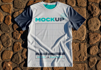 Tshirt on Rock Floor Background Full Customizable Mockup