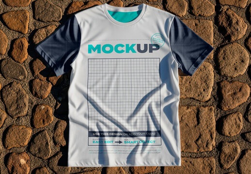 Tshirt on Rock Floor Background Full Customizable Mockup