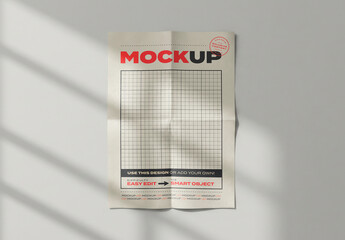 Vertical Page Poster Folded Lines On the Wall Mockup