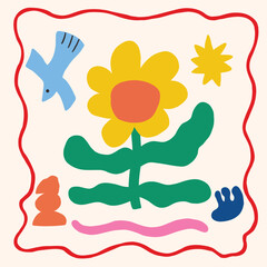 Fototapeta premium hand drawn colorful matisse flower abstract illustration