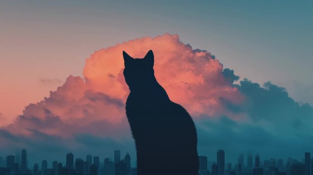 Cloud shape and Imagination daydream, silhouette of a cat at sunset.