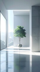 Minimalist Interior with Tree - Serene and Bright Space.