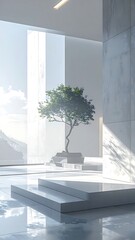 Minimalist Interior with Tree and Natural Light.