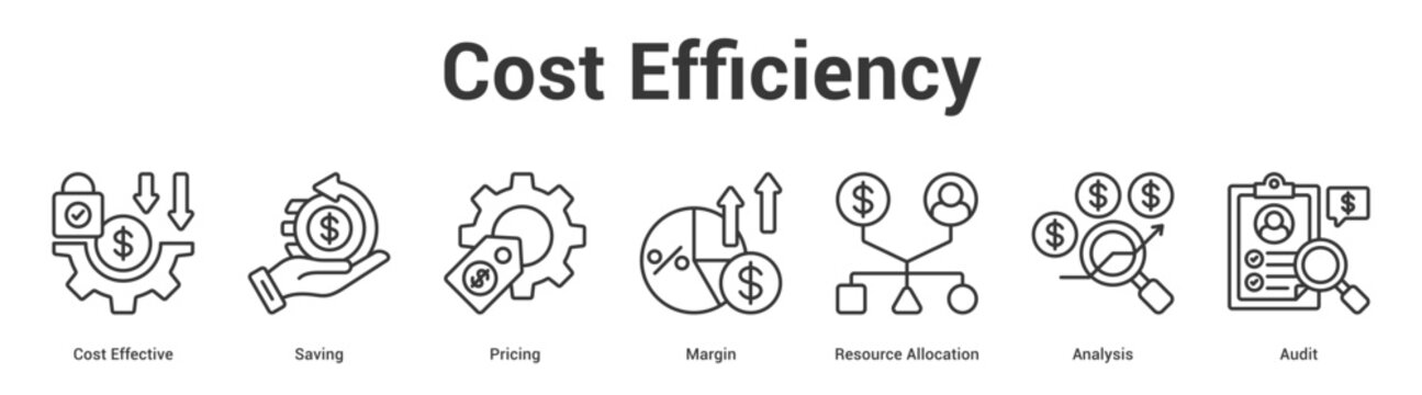 Cost Efficiency web banner icon set vector illustration concept for business with icon of Cost Effective, Saving, Pricing, Margin, Resource Allocati.