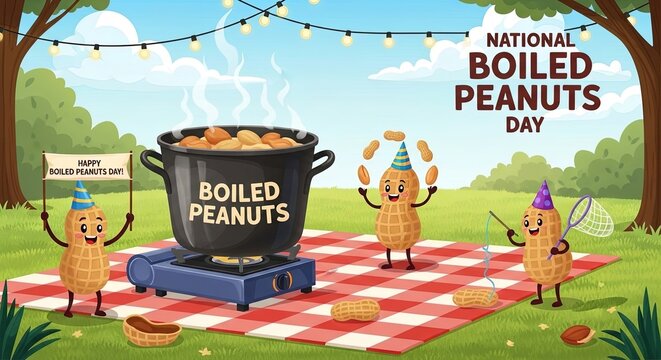 Celebrating national boiled peanuts day with animated peanuts