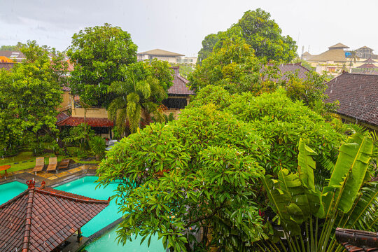 Traditional Balinese Entrance Gate with Rain