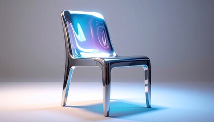 Polished chrome chair, simple design, highlighted, minimalist, studio backdrop