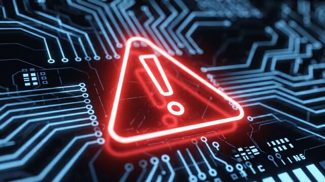 Warning Sign on Circuit Board - Digital Security and Cyber Threats.