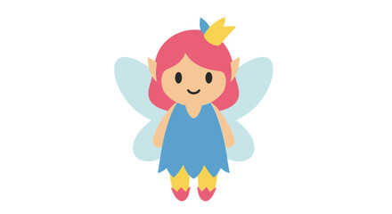 Cute Cartoon Fairy Princess with Wings and Crown
