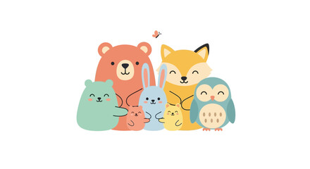 Obraz premium Cute cartoon forest animals friends group illustration