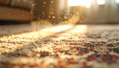 Dust motes dance in sunlight filtering across a patterned rug