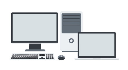 Desktop Computer, Laptop, Keyboard, Mouse - Modern Technology Setup