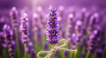 Obraz premium Beautiful Lavender Field Close-up with Bow