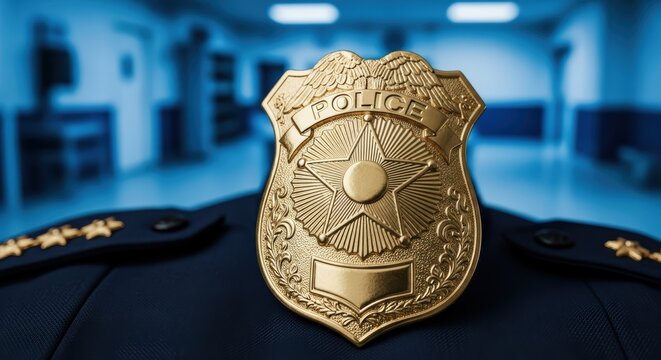 Golden Police Badge on Officer's Uniform