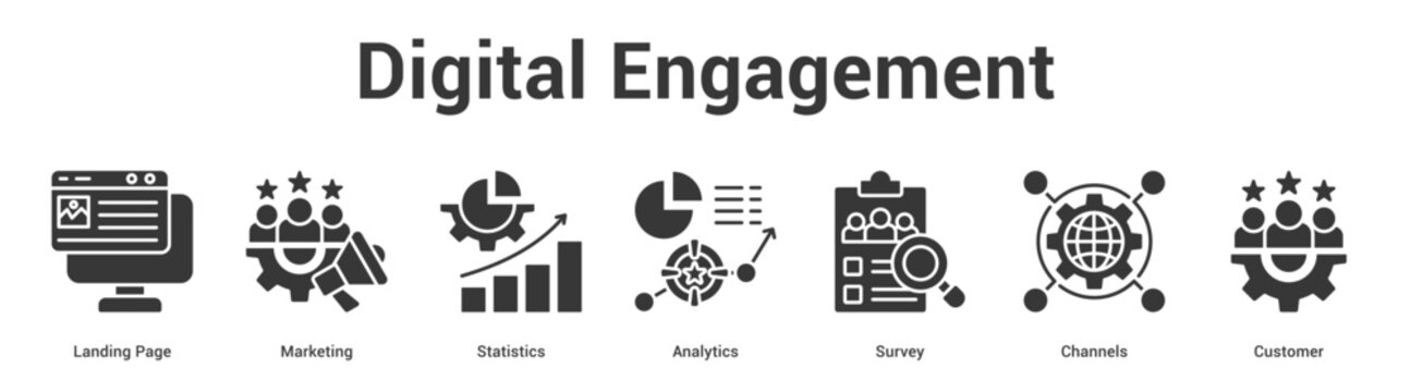 Digital Engagement web banner icon set vector illustration concept for business with icon of Landing Page, Marketing, Statistics, Analytics, Surv.